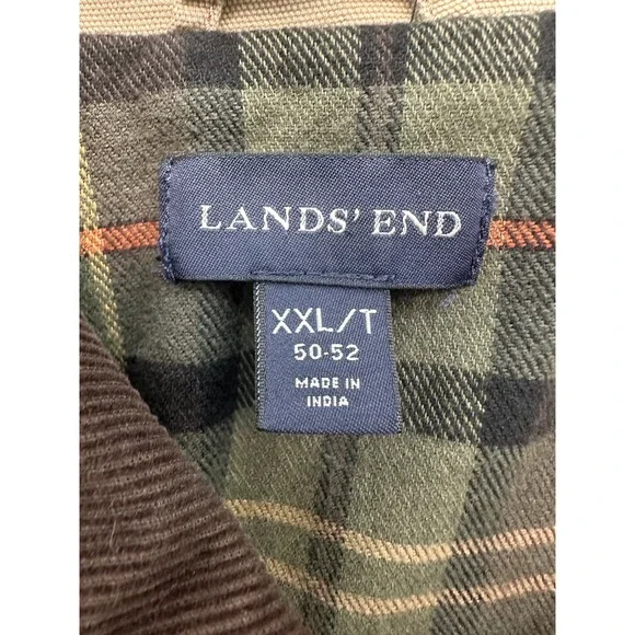 Lands End Mens XXL Tall Khaki Tan Cotton Canvas Barn Coat Plaid Lined 214682